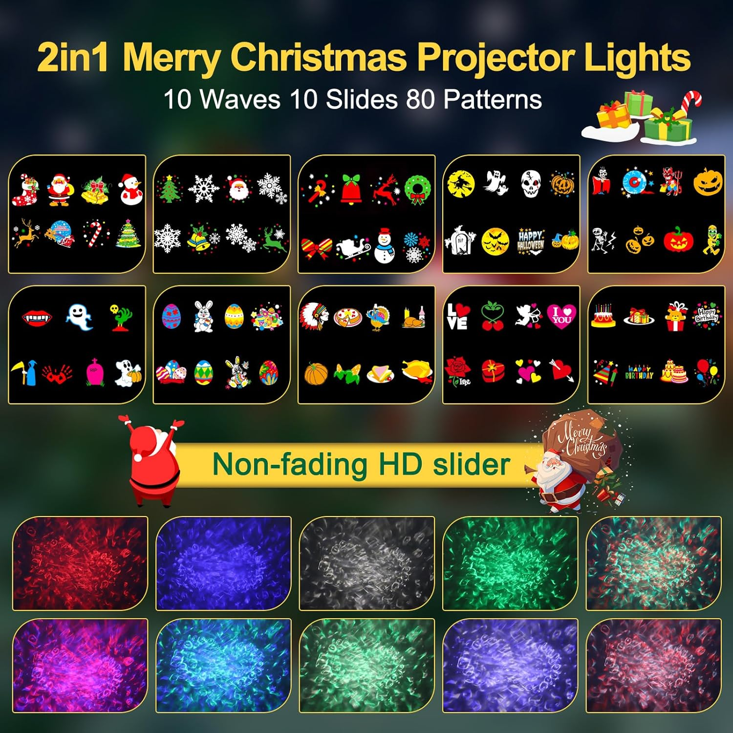 Halloween Projector Window Waterproof 2-In-1 Halloween Christmas Projector Outdoor with 10HD Films and 10 Colours Sea Waves with Remote Control and Timer for Holidays, Parties, Decoration, Garden image number 4