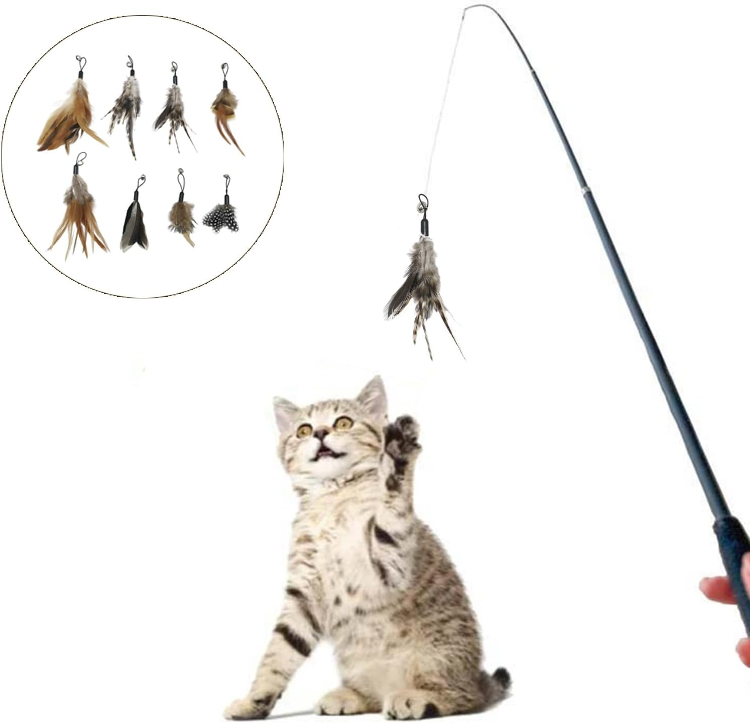 Hyxodjy Pack of 8 Cat Feather Toy, Cat Toy Set, Cat Toy Feathers, Replacement Cat Feather Toys, Cat Toy with Feathers, Interactive Cat Toy for Cats and Kittens image number 4