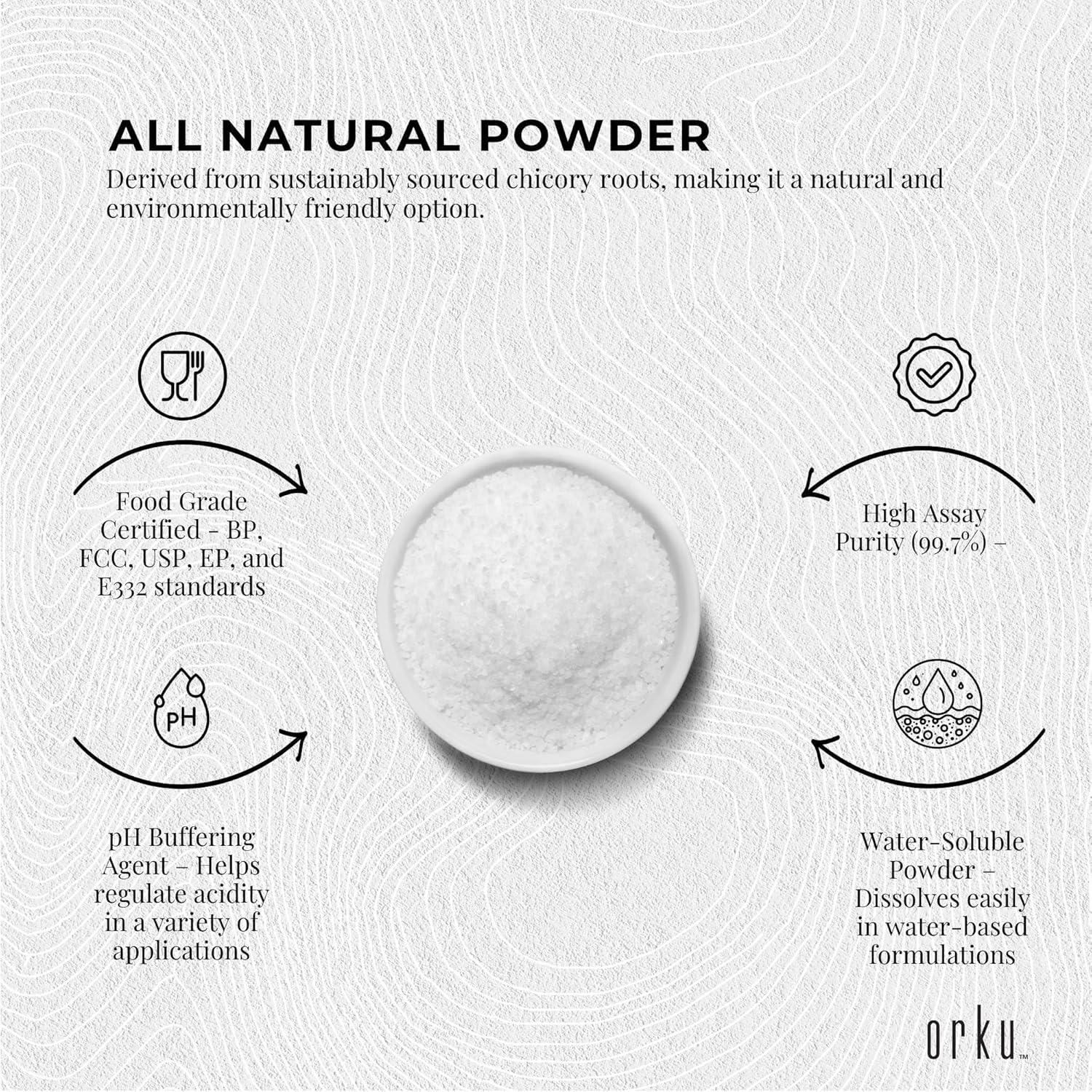 Orku 1Kg Potassium Citrate Food Grade - Granular BP USP FCC E332 Additive