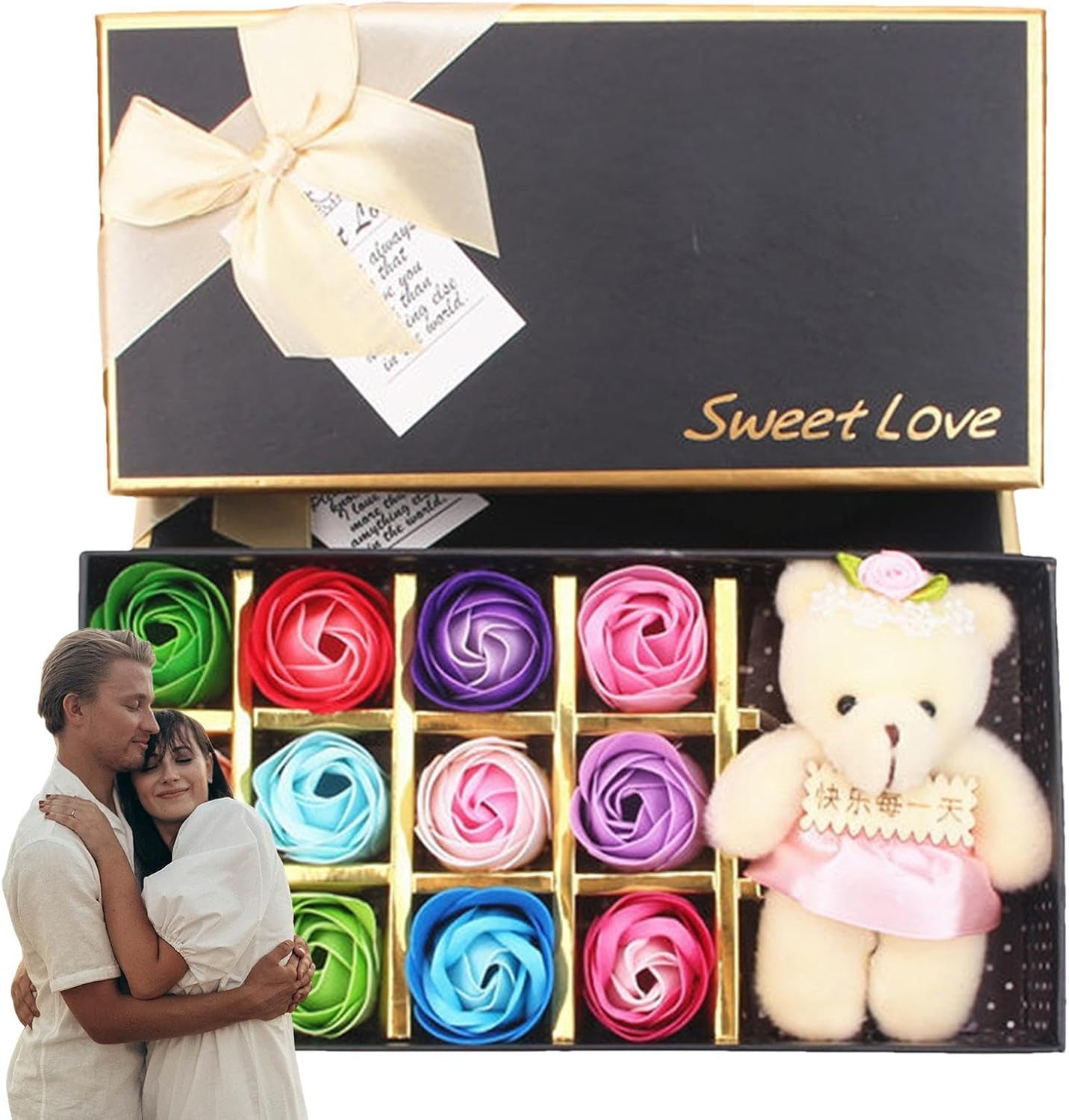 Misaakoeq Floral Scented Bath Soapbar Flower Petals | 12 Petals Shaped Soapbar with Bear Doll | Romantic Cute Soapbar for Women Teens Girls Mom