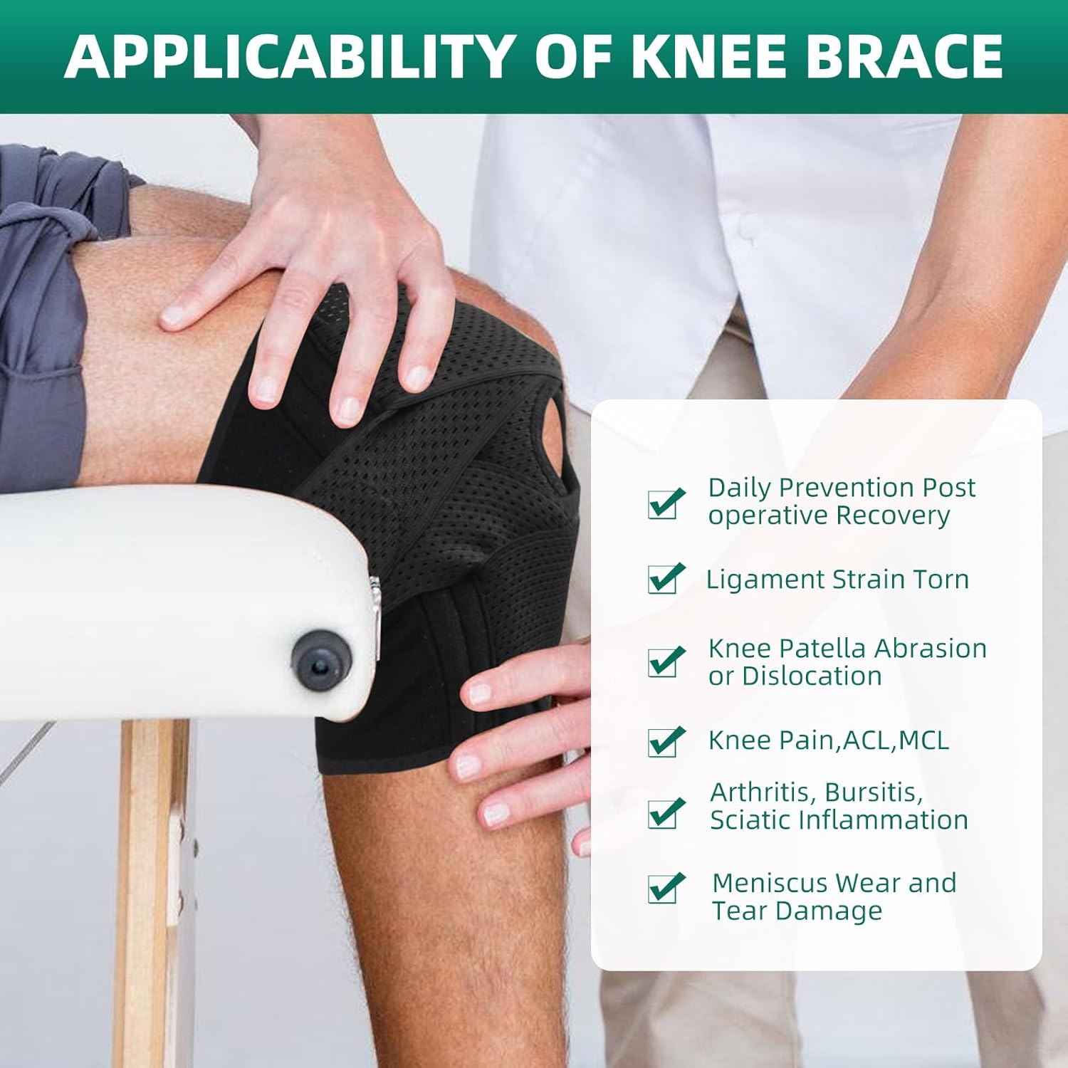 Adjustable Knee Brace with Side Stabilizers,Knee Support for Men Women,Knee Wrap Stabilizer for Acl,Meniscus Tear, Pain Relief,Sports Knee Compression Sleeve (L) image number 5