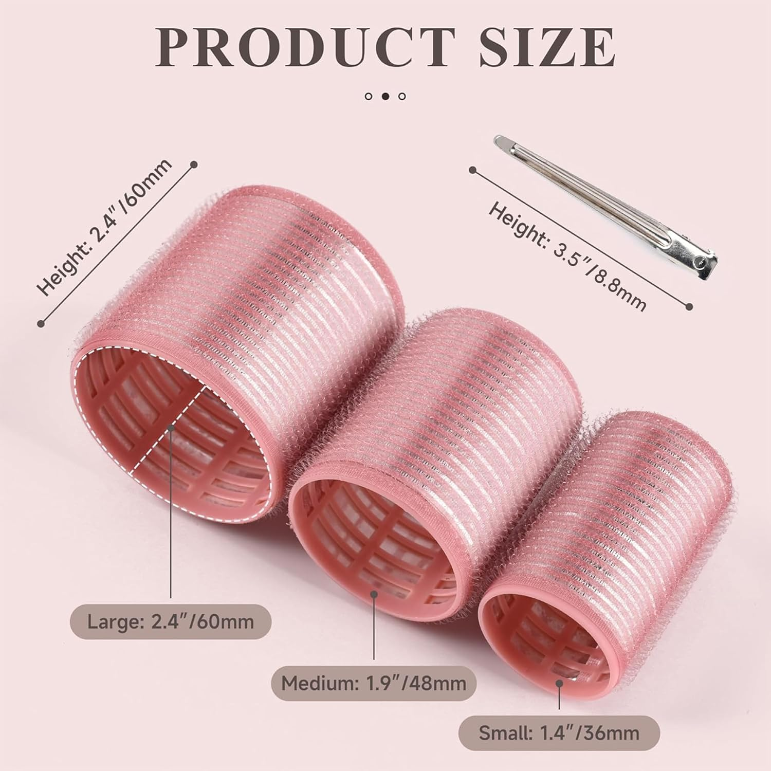 Wetore 26 Pcs Ceramic Thermal Hair Rollers Set,Hair Curlers for Blowout Look Long Medium Short Hair,Jumbo Self Grip Hair Rollers with Clips for Women(18 Rollers + 8 Stainless Steel Clips,Pink) image number 3