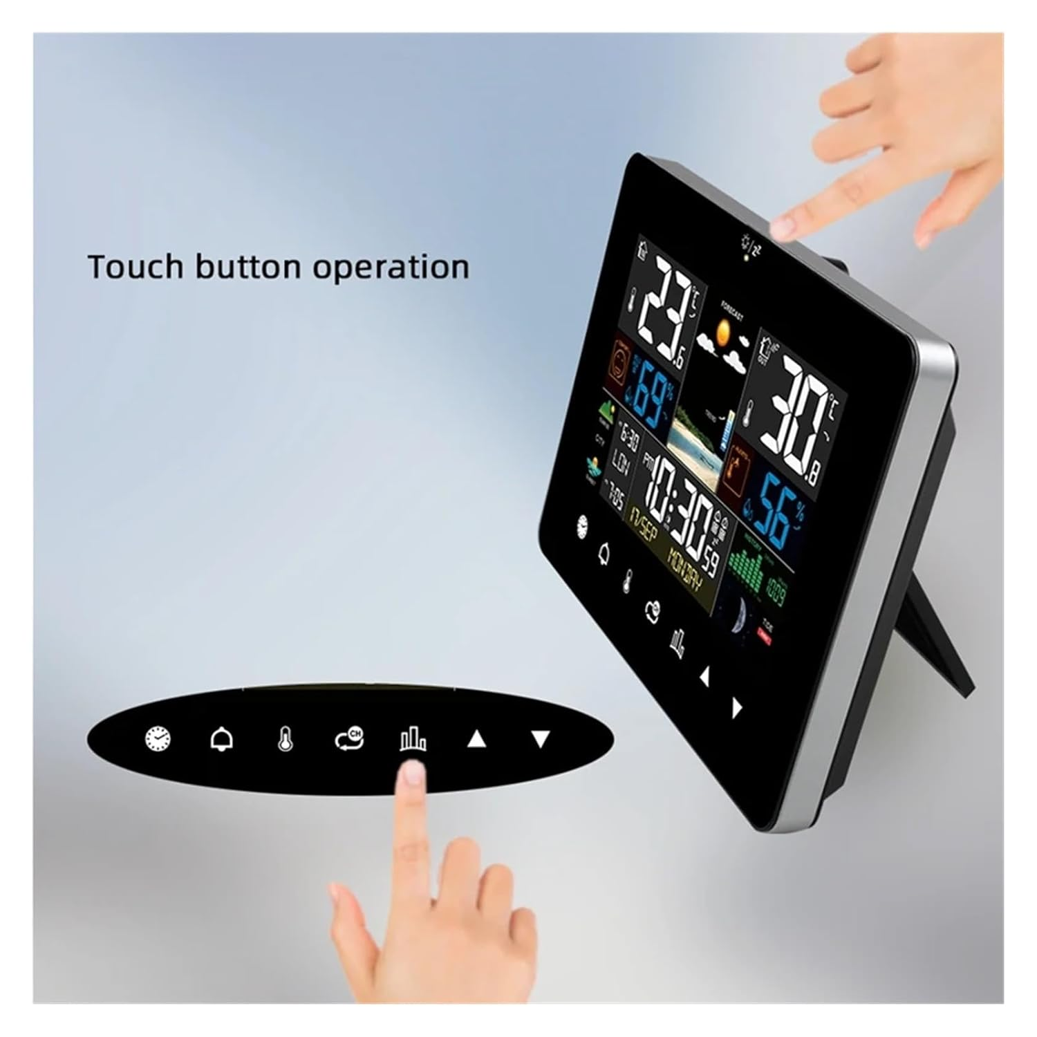 Touch Screen Weather Station Table Moon Phases Tides Barometer Temperature Humidity Monitor Wall Clock Sun Time Forcast Sensor image number 2