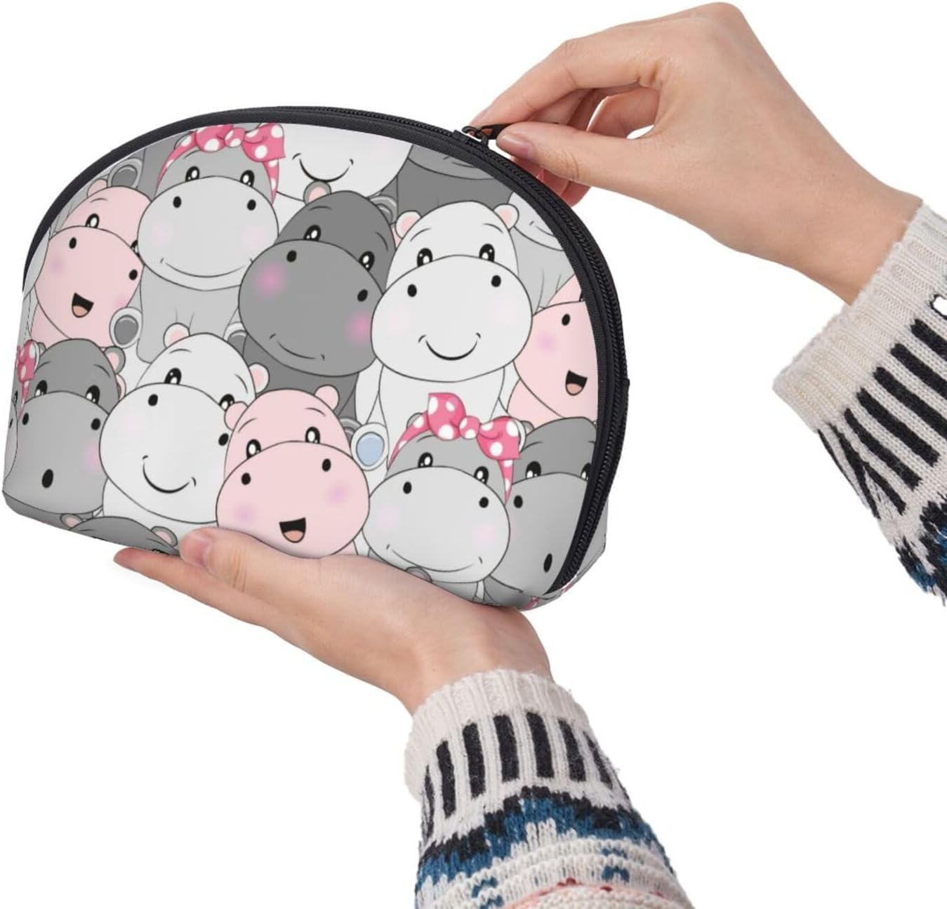 Cozimangoe Coin Pouch Makeup Bags Set, 2 Piece Shell Shape Cosmetic Bag with Pockets for Daily Travel Handbag Lipstick Keys Toiletry, Personalized Cute Baby Hippos image number 2