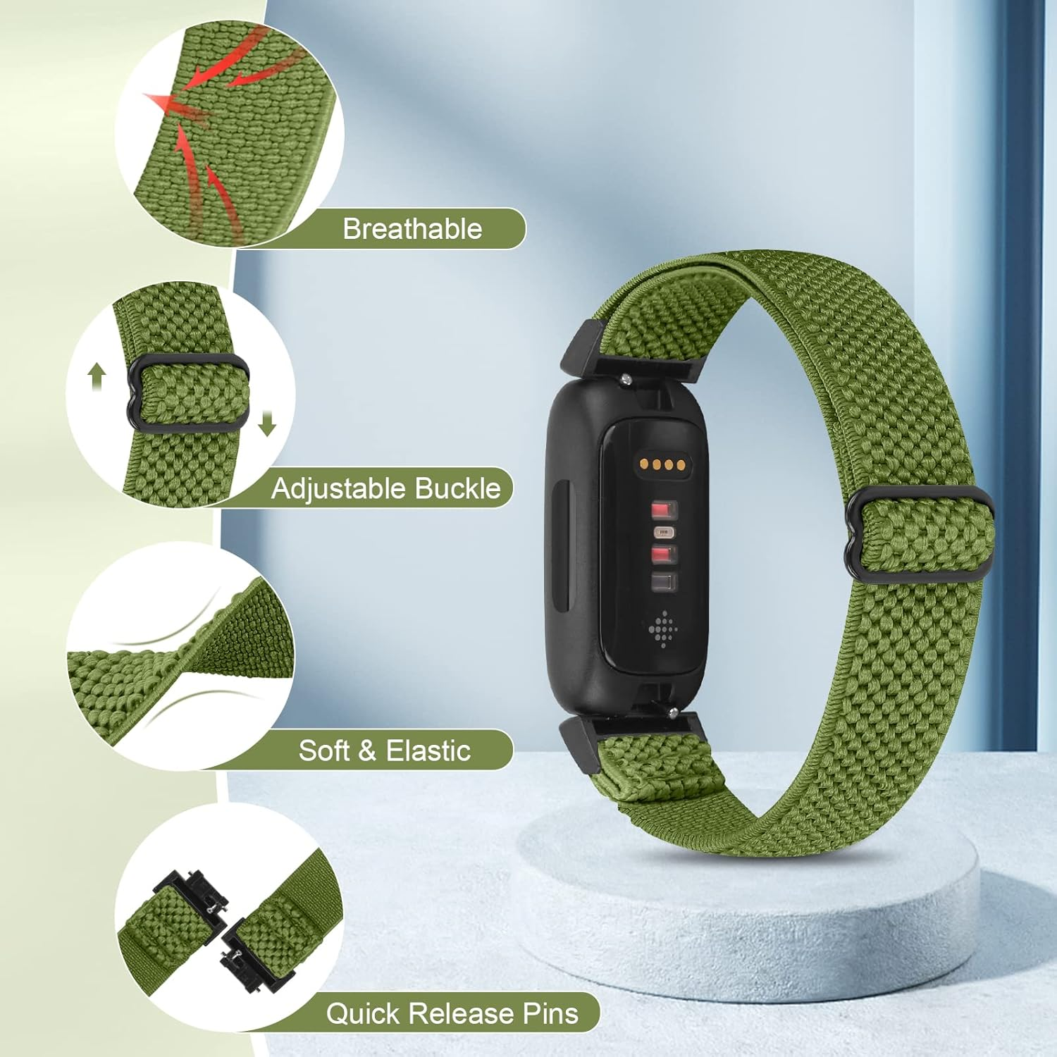 2 Pack - Relting Elastic Bands Compatible with Fitbit Inspire 3/Inspire 2/Inspire/Inspire Hr/Ace 2/Ace 3 for Women Man Kids, Soft Nylon Adjustable Sport Wristband