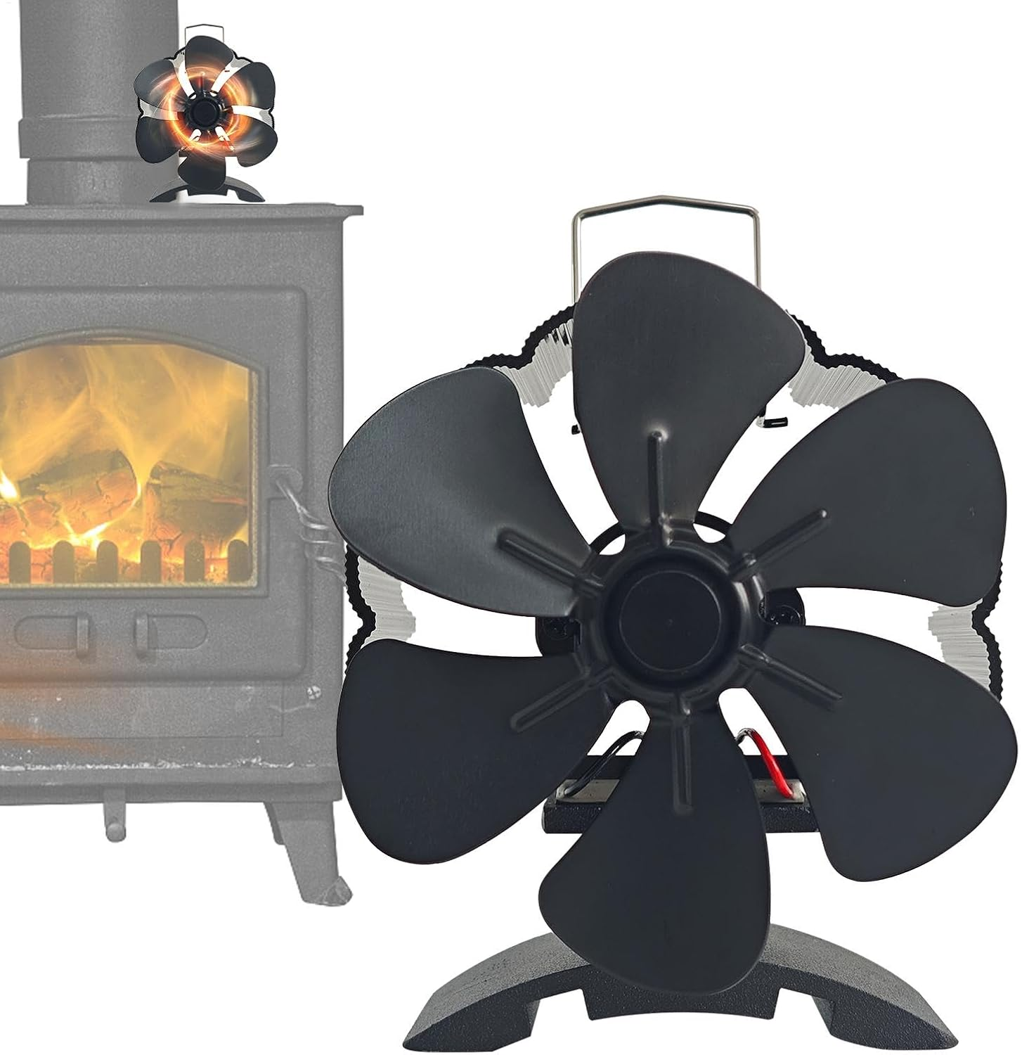 Quiet Fireplace Fan, Non-Electric Heat Powered Fan 11X8X12Cm, Efficient Heat Distribution, Eco-Friendly Design, Black, Wood Stove, and Heating Solution image number 2