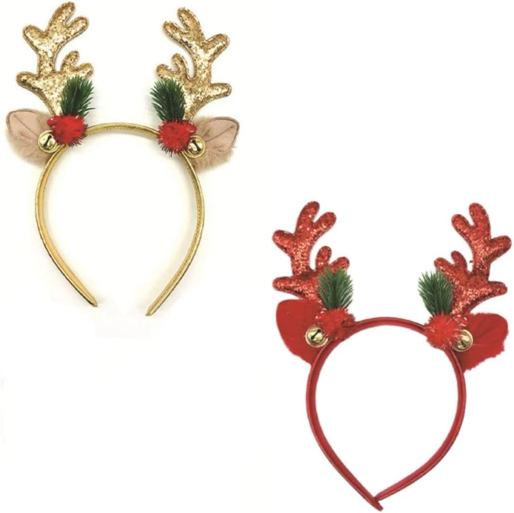 2 PCS Christmas Headbands, Reindeer Antlers, Glitter Elk Antlers, Headband Christmas and Party Headbands Deer Antlers Headband with Bells Cute Reindeer Ears Headban image number 4