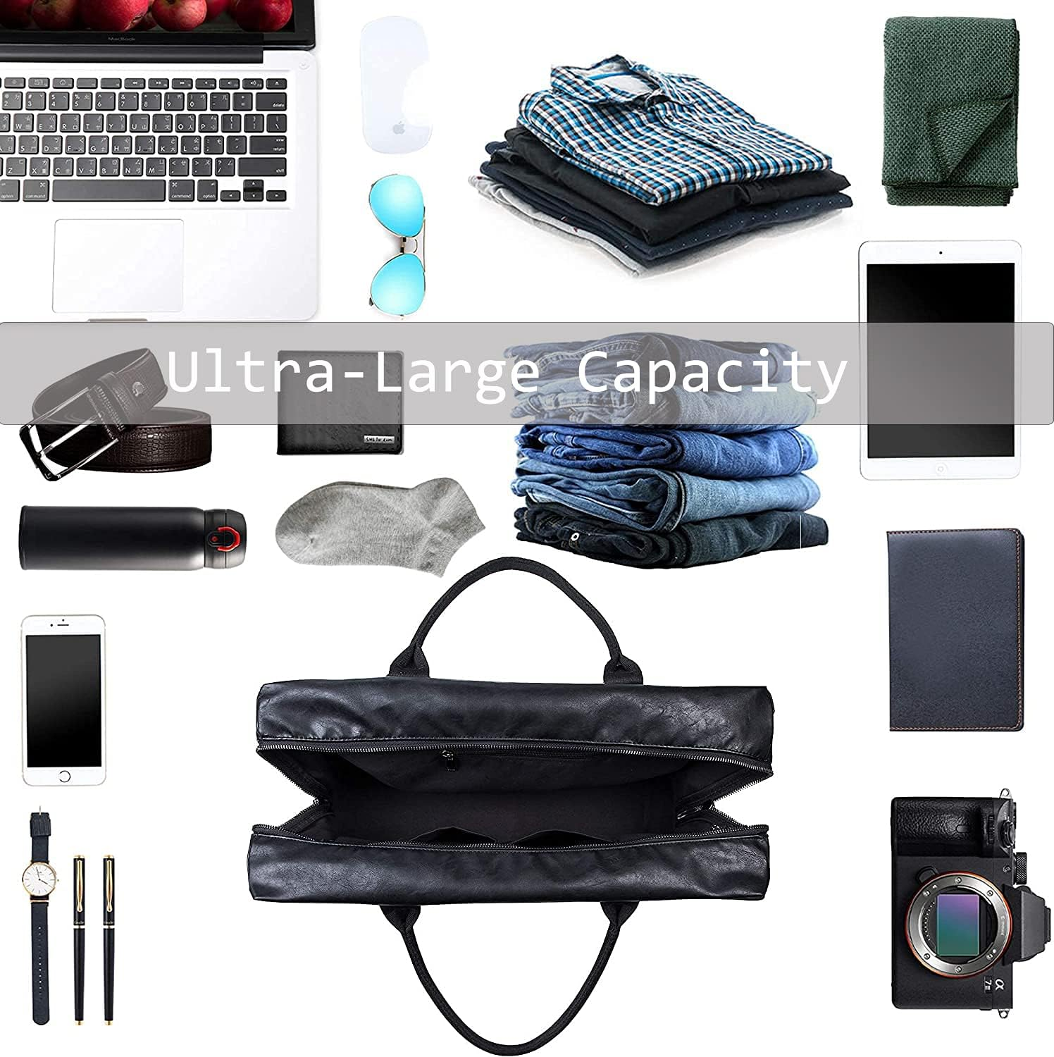 Oversized Duffle Travel Bag Waterproof Leather Weekend Bag Large Carry on Large Carry on Hangbag for Mens or Women, [Z]Black image number 5