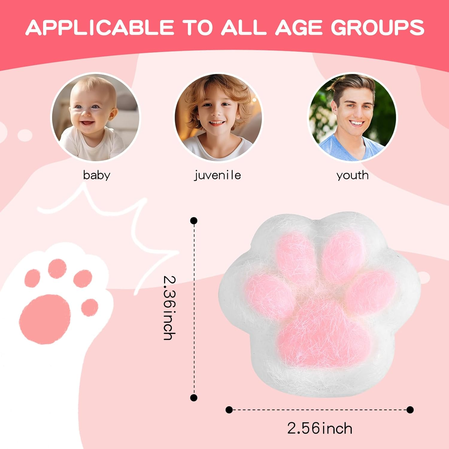 Taba Squishy Cat Paw Squeeze Toys for Kids, Kawaii Squishy Fidget Toys, Cute Things for Teen Girls and Boys, Cat Themed Teenage Girl Gifts Trendy Stuff (White Plush Cat Paws) image number 2