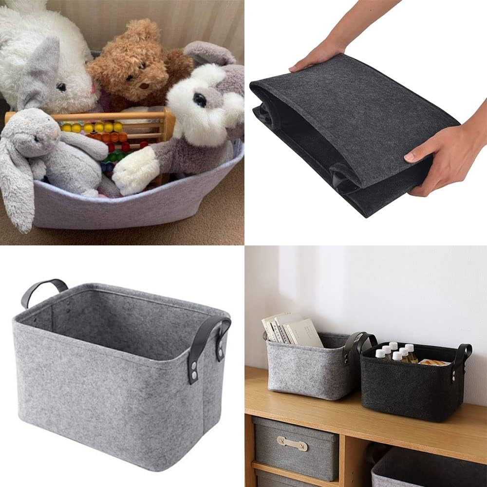 Pack of 2 Felt Baskets, Grey Felt Storage Box, Fabric Storage Baskets, Foldable, with Two Soft Handles, for Clothes, Towels, Toiletries, Baby Products, Books Etc. (Grey) image number 4