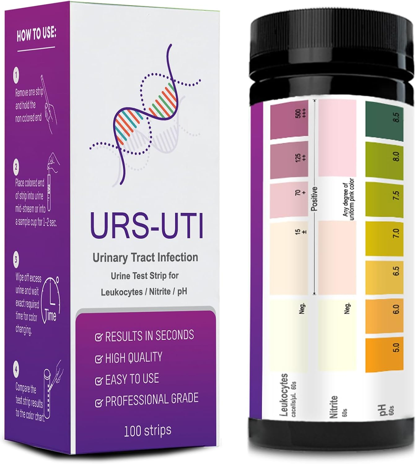 Uti Test Strips,100 Strips 3-In-1 Urinary Home Testing Kit, Fast and Accurately Reads Leukocytes, Nitrites, PH, Simple at Home Urine Test Strips image number 6