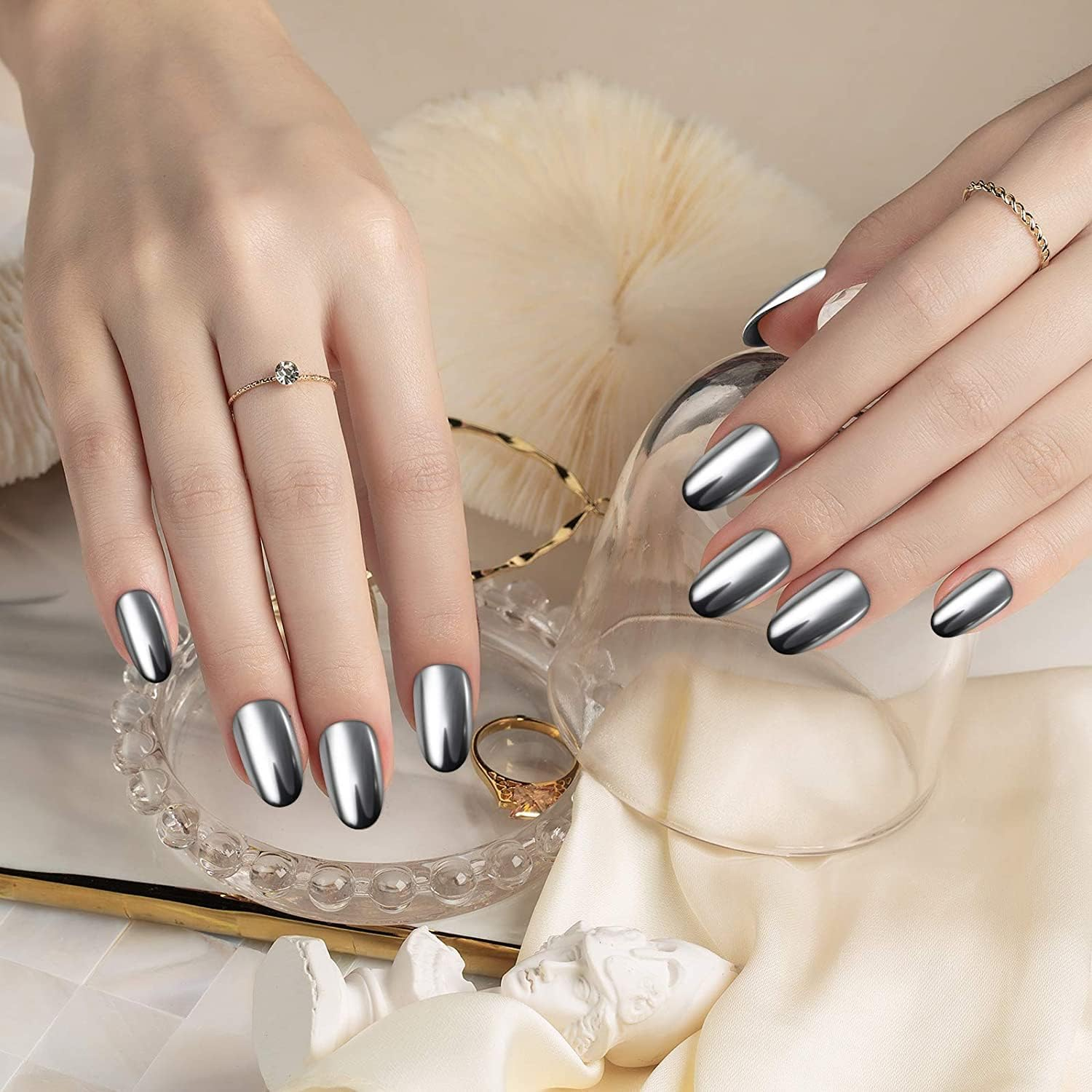 16 Jars Chrome Nail Powder Metallic Mirror Effect Holographic Aurora Chameleon Pigment 1G image number 3