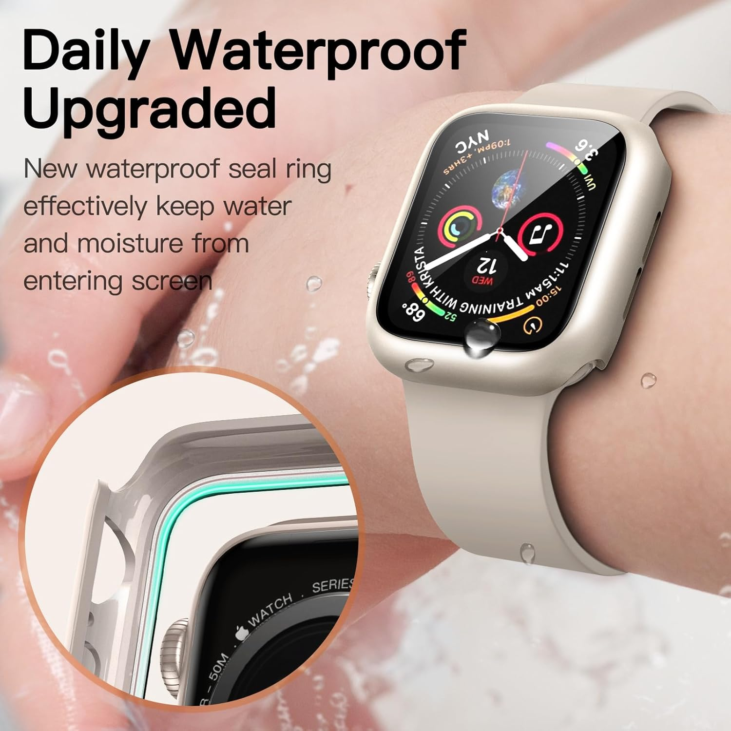 Jetech Waterproof Case with Screen Protector for Apple Watch SE 3/2/1 (2025/2022/2020) / Series 6 5 4 40Mm, Built-In Tempered Glass Film Hard PC Bumper Full Protective Cover, 2 Pack (Starlight) image number 4