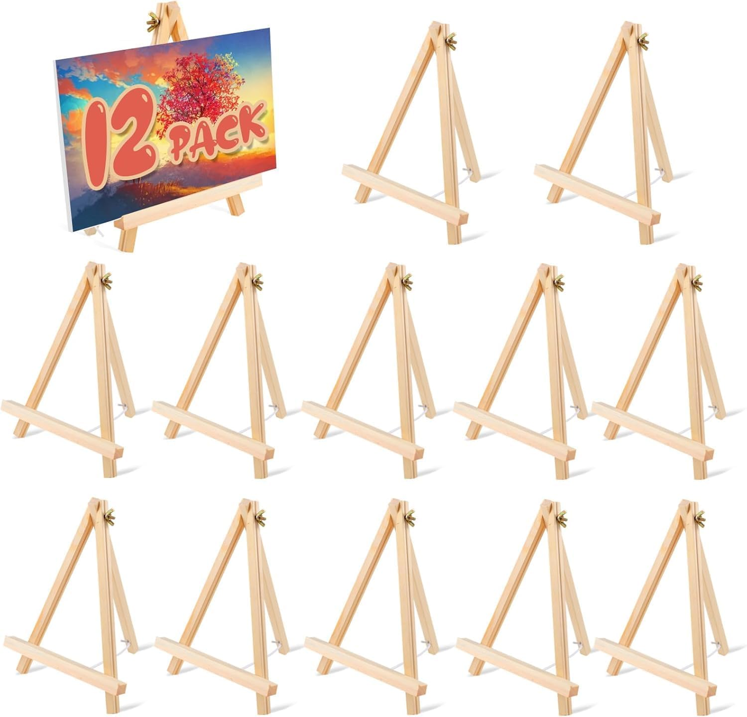 IKEEP 12Pcs Wooden Tabletop Art Display Easels, Small Desktop Holder Stand for Displaying Canvas Paintings,Drawing, Weddings, Kids Crafts image number 6