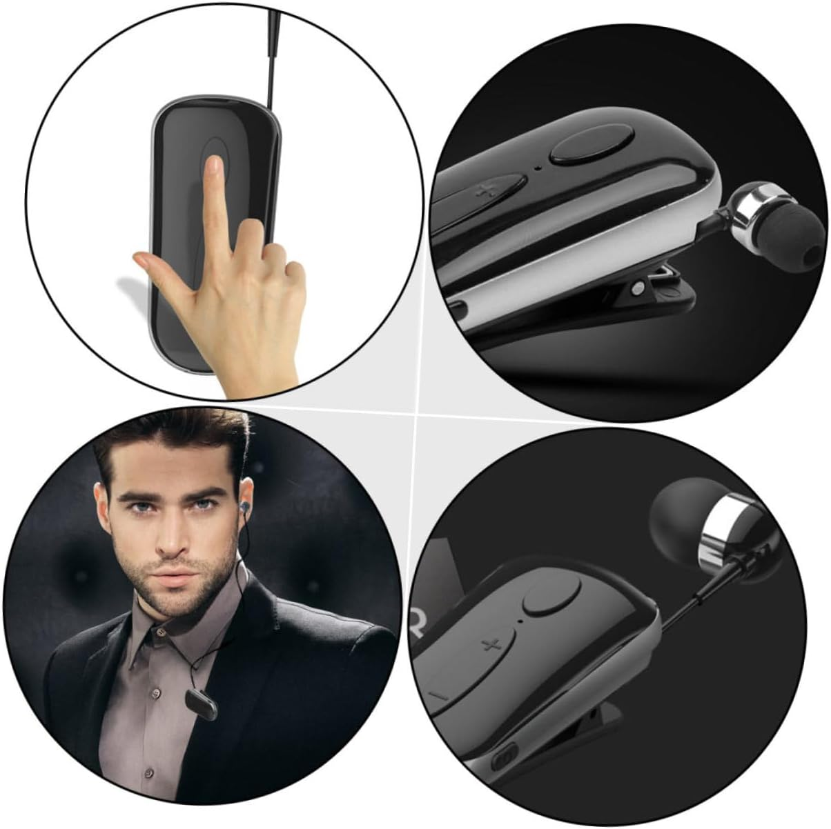 LOORGVEL Wireless Earbud Clip-On Headphones Retractable Sports Headset Mic Black Dc5.0V for Workout and Outdoor Use image number 4