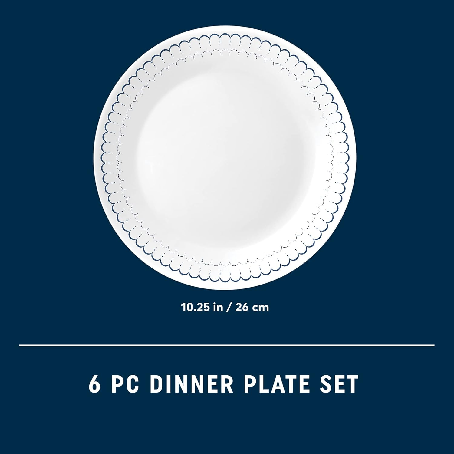 Corelle 6-Piece 10.25" Dinner round Plates, Vitrelle Triple Layer Glass, Lightweight round Plates, Large round Plates, Chip and Scratch Resistant, Microwave and Dishwasher Safe, Caspian - Botanical Stripes image number 3