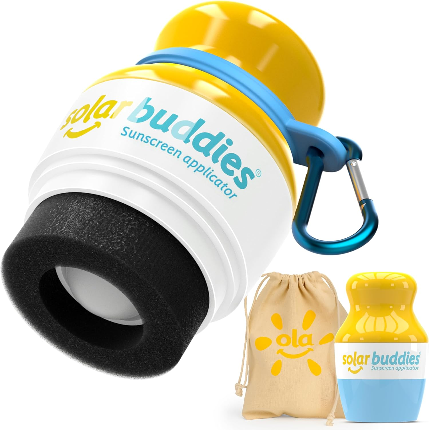 Solar Buddies Bag Bundle & Carabina Clip - Full Purple - Refillable Roll on Sponge Sunscreen, Suncream & Lotion Applicator for Kids, Adults & Families - Holds 3.4Fl Oz, Perfect Size for Travel