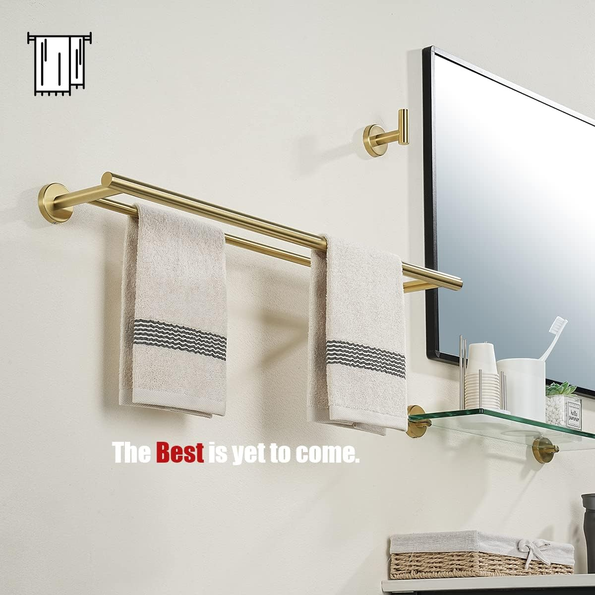 JQK Double Towel Bar, 24 Inch Brass Gold Bath Towel Rack for Bathroom, 304 Stainless Steel Thicken 0.8Mm Towel Holder Wall Mount Brushed Gold, Total Length 27.16 Inch, TB100L24-BG image number 5