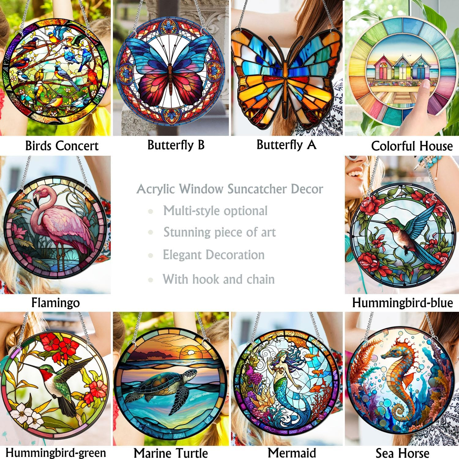 7.9'' Acrylic Window Hanging Decor,Stained Panel Hangings Decorative Acrylic Wall Decor Colorful Ornament Window Hangings for Outdoor Indoor Decor(Marine Turtle) - Flamingo image number 2