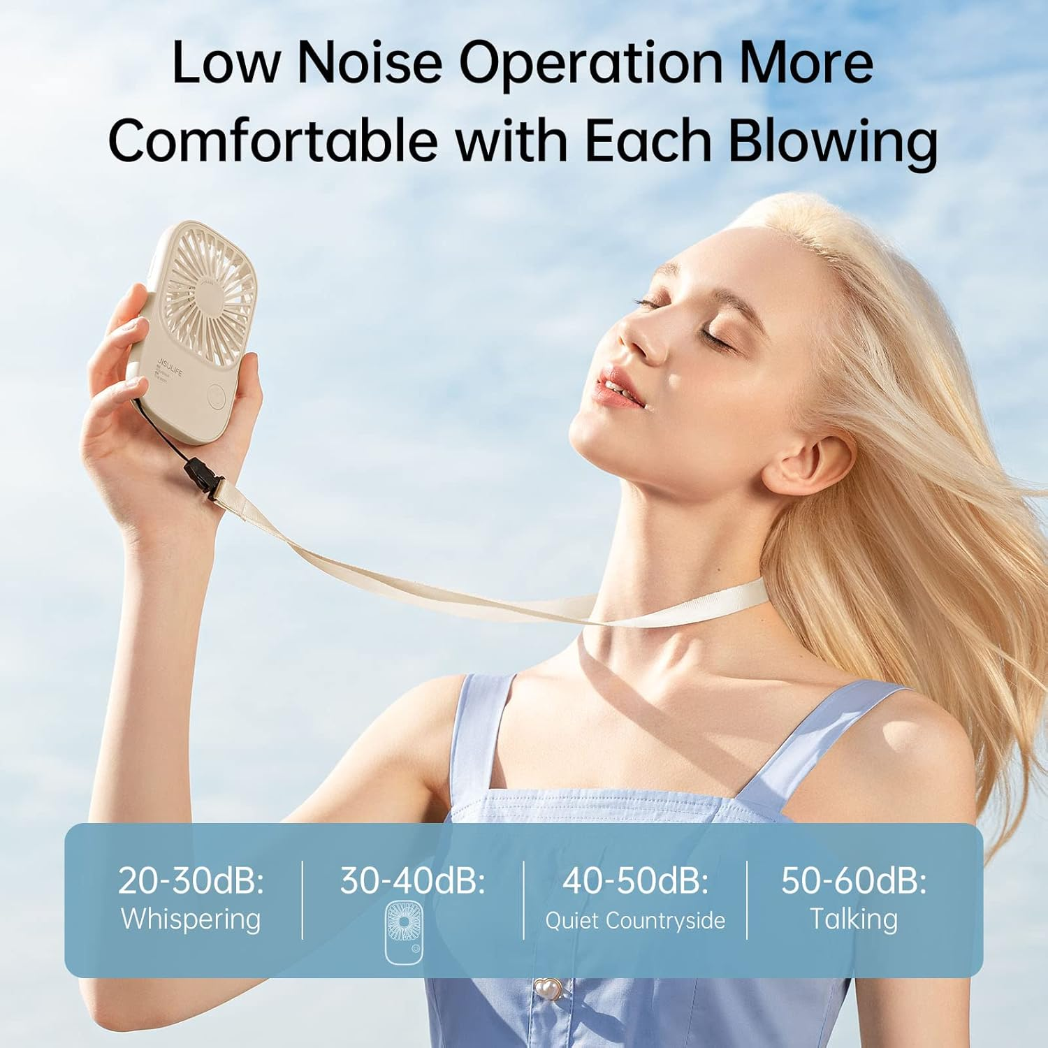 JISULIFE Handheld Mini Fan, Ultra Slim Portable Hand Fan, Small Personal Fan with Bracket, USB Rechargeable Pocket Fan with 3 Speeds, Battery Operated Eyelash Fan for Girls Kids Women Men Travel-Beige - Pink image number 5