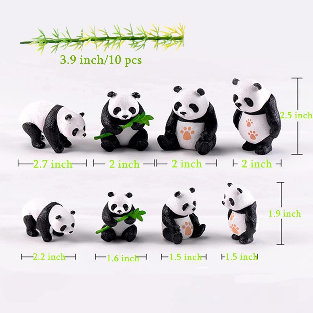 8 PCS Solid Panda Figurines Set with 10 Bamboo Trees Cake Topper DIY Kits Realistic Cute Panda Ornament Birthday Party Decorations Supplies image number 4