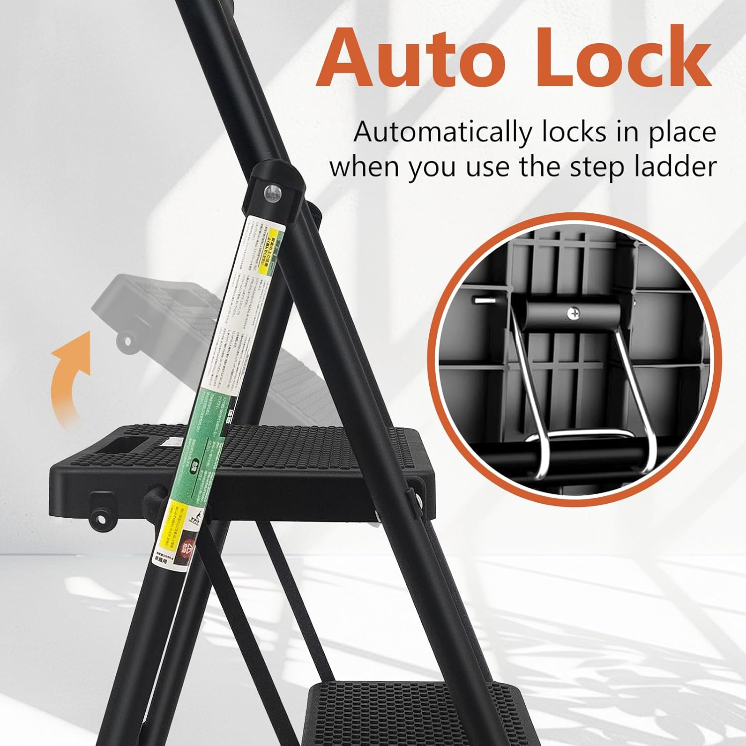 3 Step Ladder, RIKADE Folding Step Stool, Step Stool with Wide Anti-Slip Pedal, Lightweight, Portable Folding Step Ladder with Handgrip, Multi-Use Steel Ladder for Household and Office