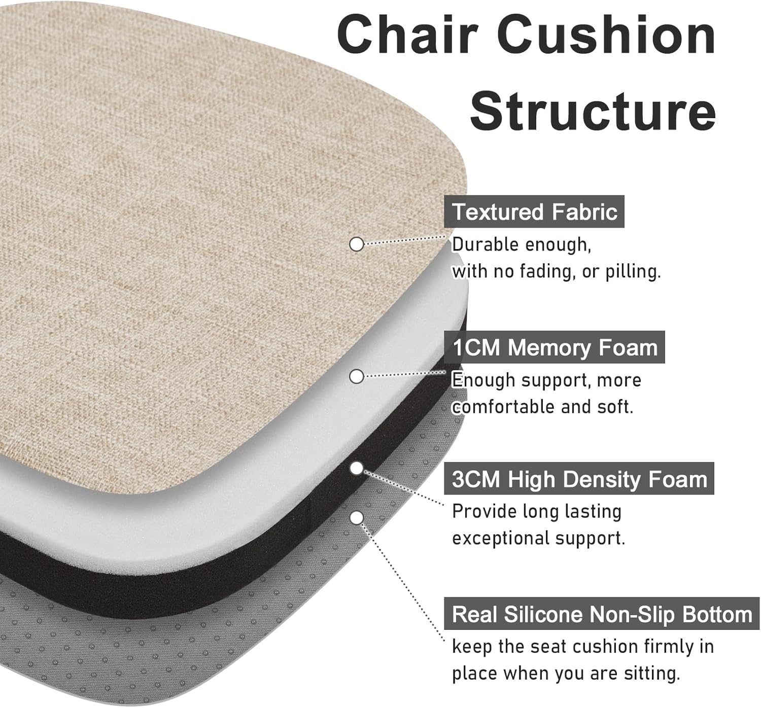 Baibu 14X14 Inches Metal Chairs Cushions with Ties Set of 4, Non-Slip Metal Dining Chair Pads Kitchen Chair Cushions with Machine Washable Cover - 4 Cushions Only (Beige, 14X14X1.5In) image number 3