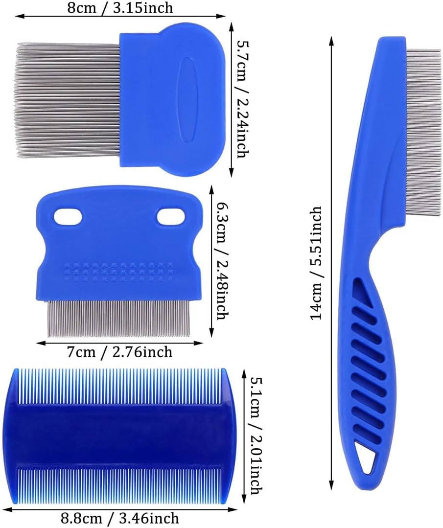 4 Pack Flea Lice Comb, Stainless Steel Flea Comb for Cats Dogs, Professional Dog Grooming Kit with High Strength Teeth, Tear Stain Remover for Small, Medium & Large Pets image number 5
