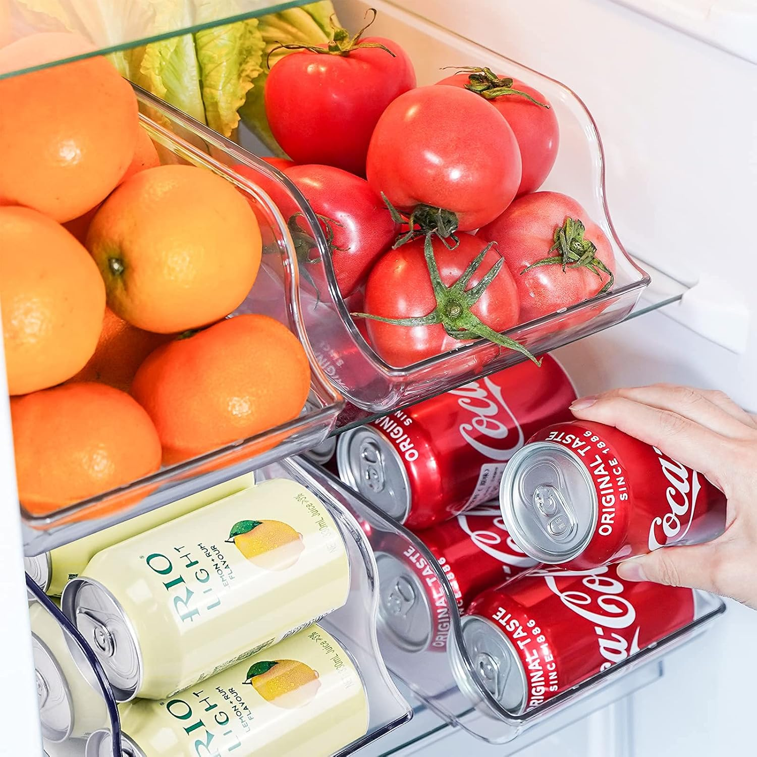 Puricon [4 Pack] Refrigerator Organizer Bins Can Dispenser Storage Holder, Soda Beverage Canned Food Container Bin Clear Plastic Pantry Storage Rack for Fridge Pantry Kitchen Countertops Cabinets image number 1