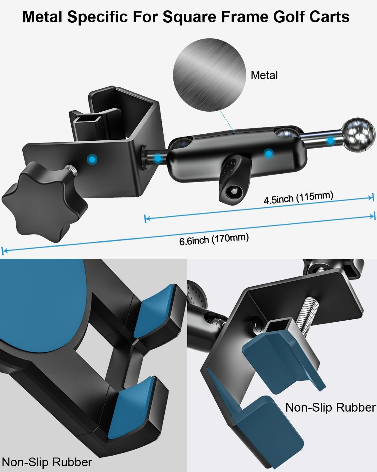 Woleyi Golf Cart Tablet Holder Mount, 360&deg; Adjustable, Metal Wider Clamp Arm for Zgo/Club Car/Yamaha/Other Golf Carts, Compatible with Ipad Pro 12.9/Air/Mini, Iphone, Galaxy Tabs/Z Fold, 4-13" Devices