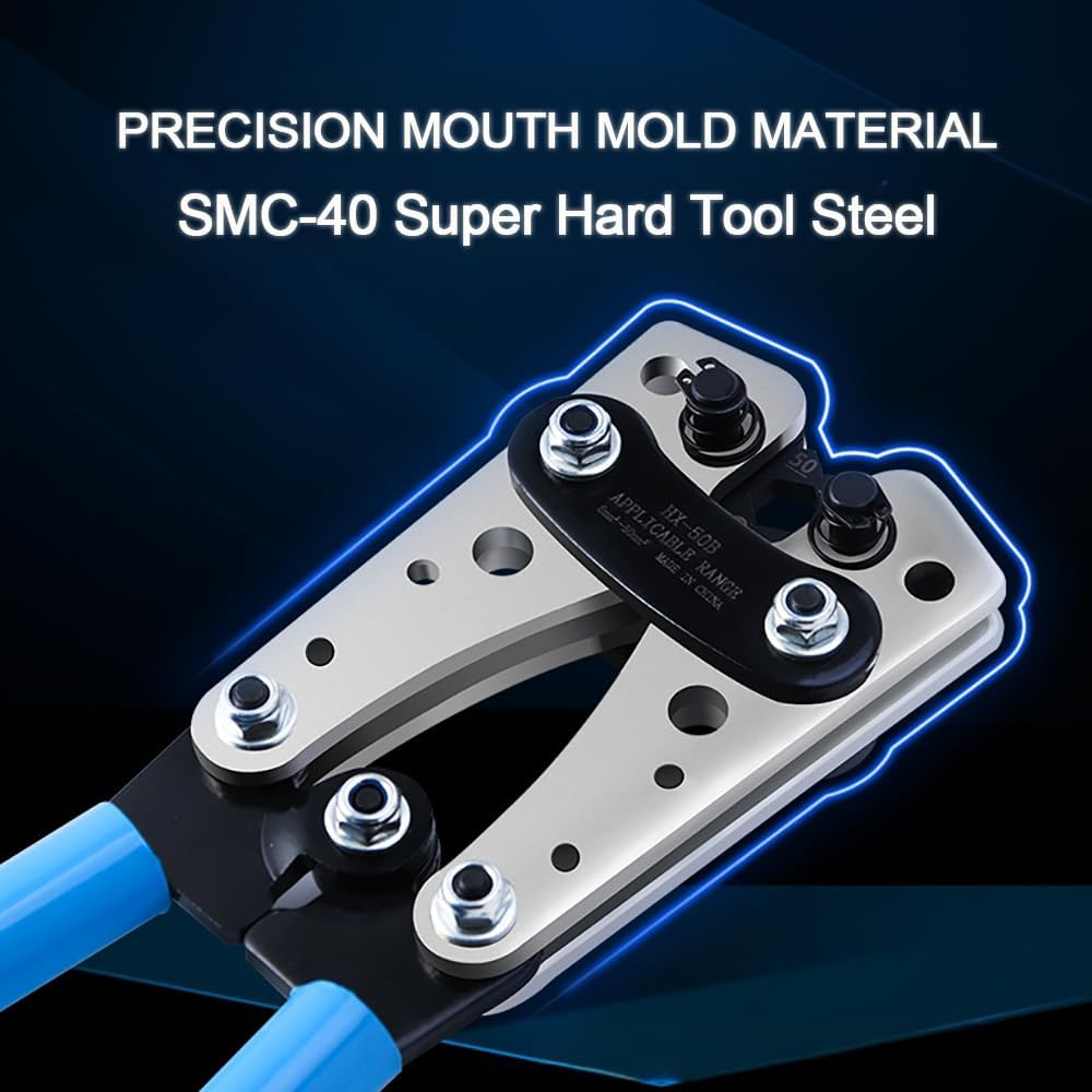 Battery Cable Crimping Tool 10-1 AWG with 8 Sizes 50Pcs Copper Ring Terminals Battery Terminal Crimper Set for Heavy Duty Wire Lugs, Battery Cable Lug Crimping Tool image number 4