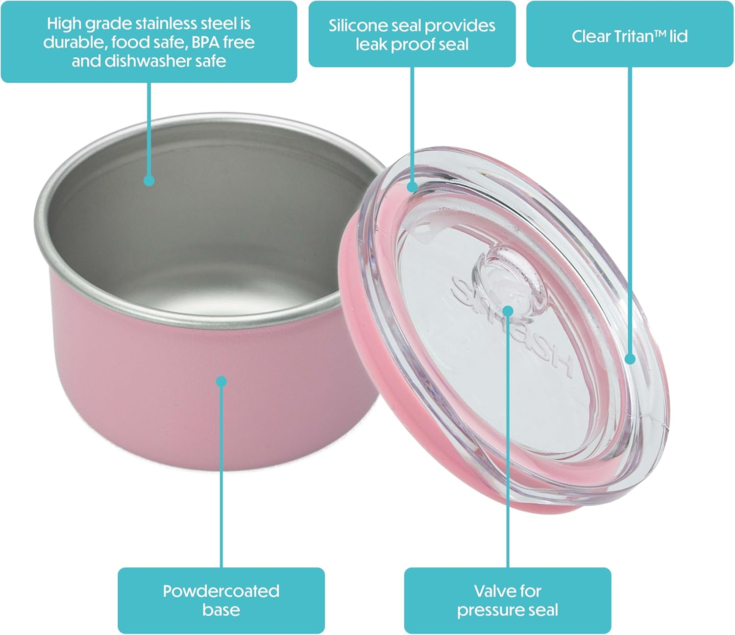 Smash Microwave-Safe Powder Coated Stainless Steel Mini Dressing & Sauce Pots &ndash; Pink, 60Ml (Pack of 3) | Leak-Proof, Airtight, Reusable | Fits inside Smash Bento & Meal Boxes image number 6
