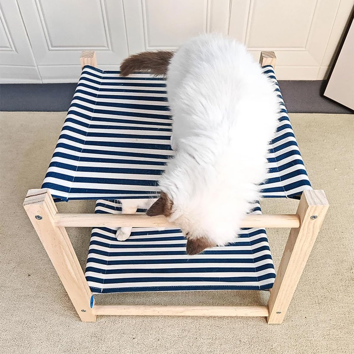 AIMALL Solid Wood Dual-Layer Cat Hammock, Detachable and Washable, Breathable Cat Bed for All Seasons, Moisture-Proof, 17X17X16.5 Inches image number 4