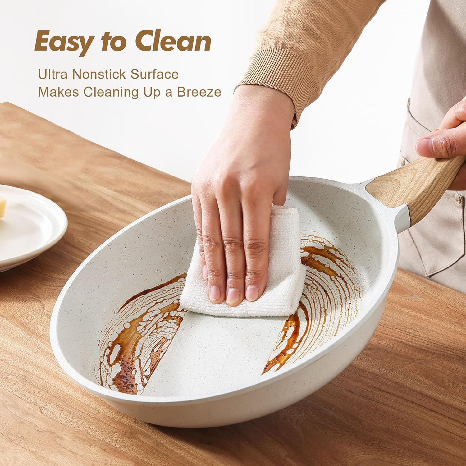 Lynn Jade Nonstick Frying Pan Skillets, White Ceramic Coating Omelette Pans, Healthy Cookware Chef'S Pan, Free of PTFE & PFAS (20+24+28Cm)