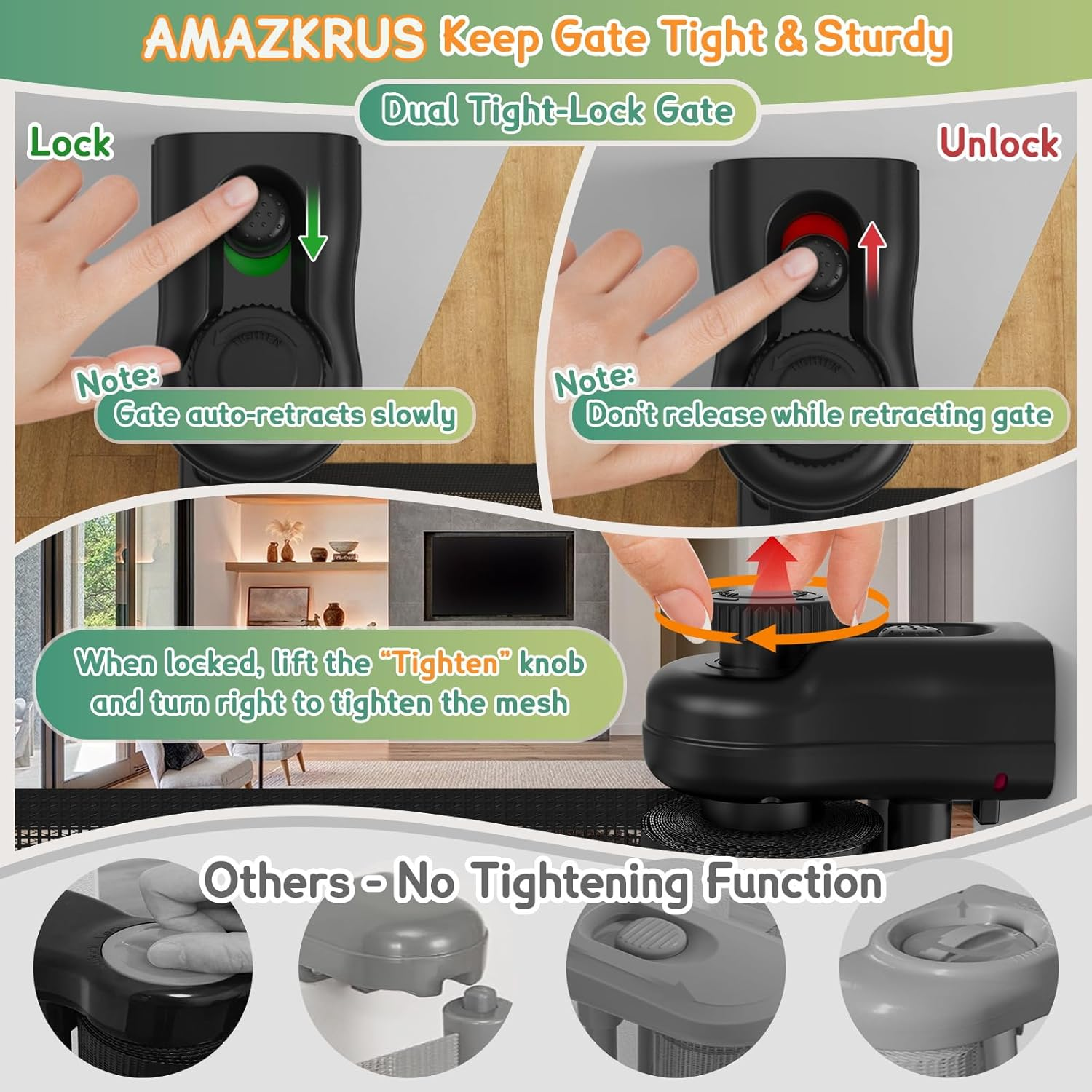 Retractable Baby Gates Extra Wide 150'' Tall 35'' Retractable Dog Gate for Doorways Safe Upgrade Retractable Baby Safety Gate for Stairs,Indoor/Outdoor Retractable Gate,Retractable Pet Gate for Dog - Black image number 2