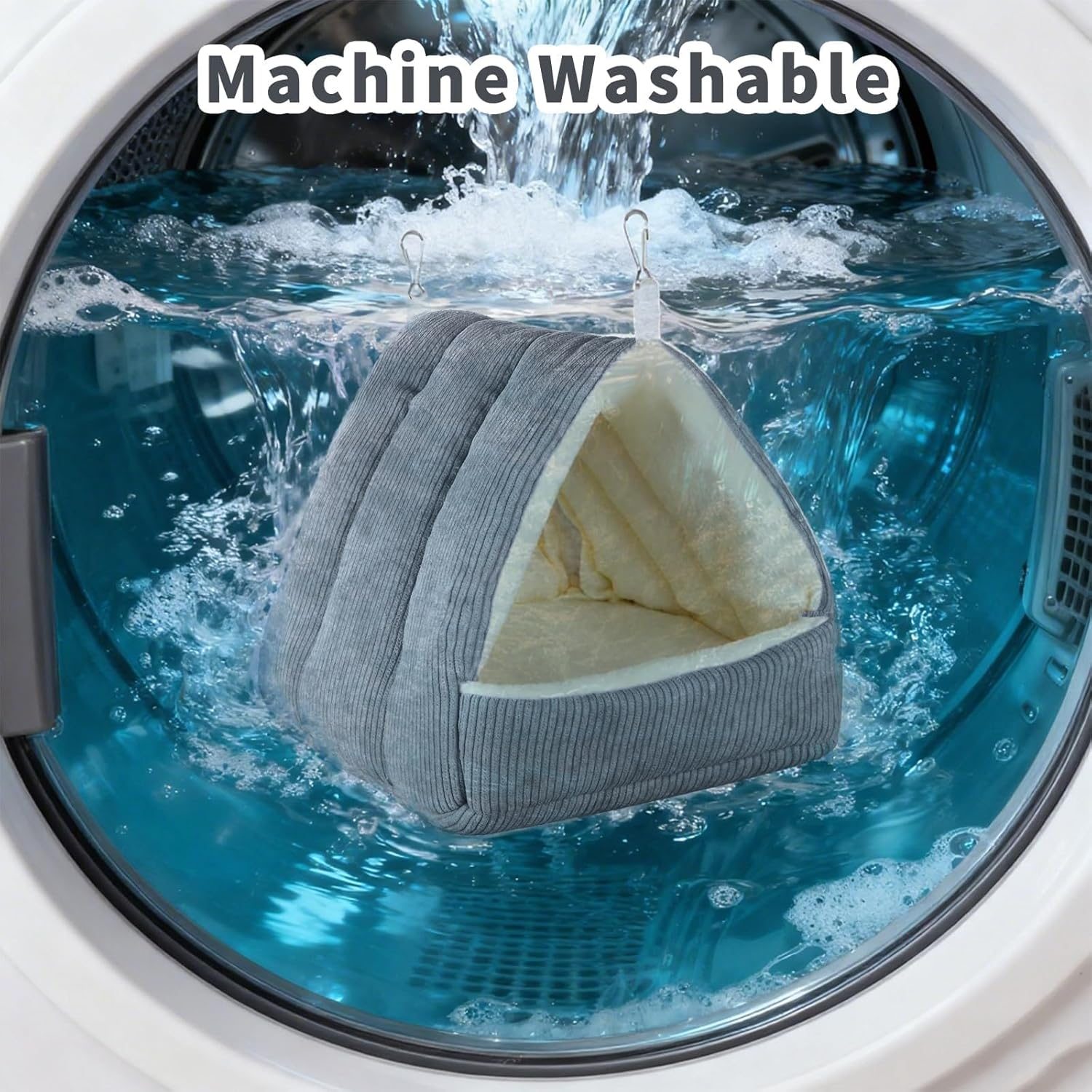 Hoopttay Medium Winter Warm Bird House and Bird Bed for Cage with Soft Plush Hanging Hammock & Hut Tent, Hideaway Sleeping Nest for Budgies, Parakeets, Cockatiels (Grey, M) image number 3