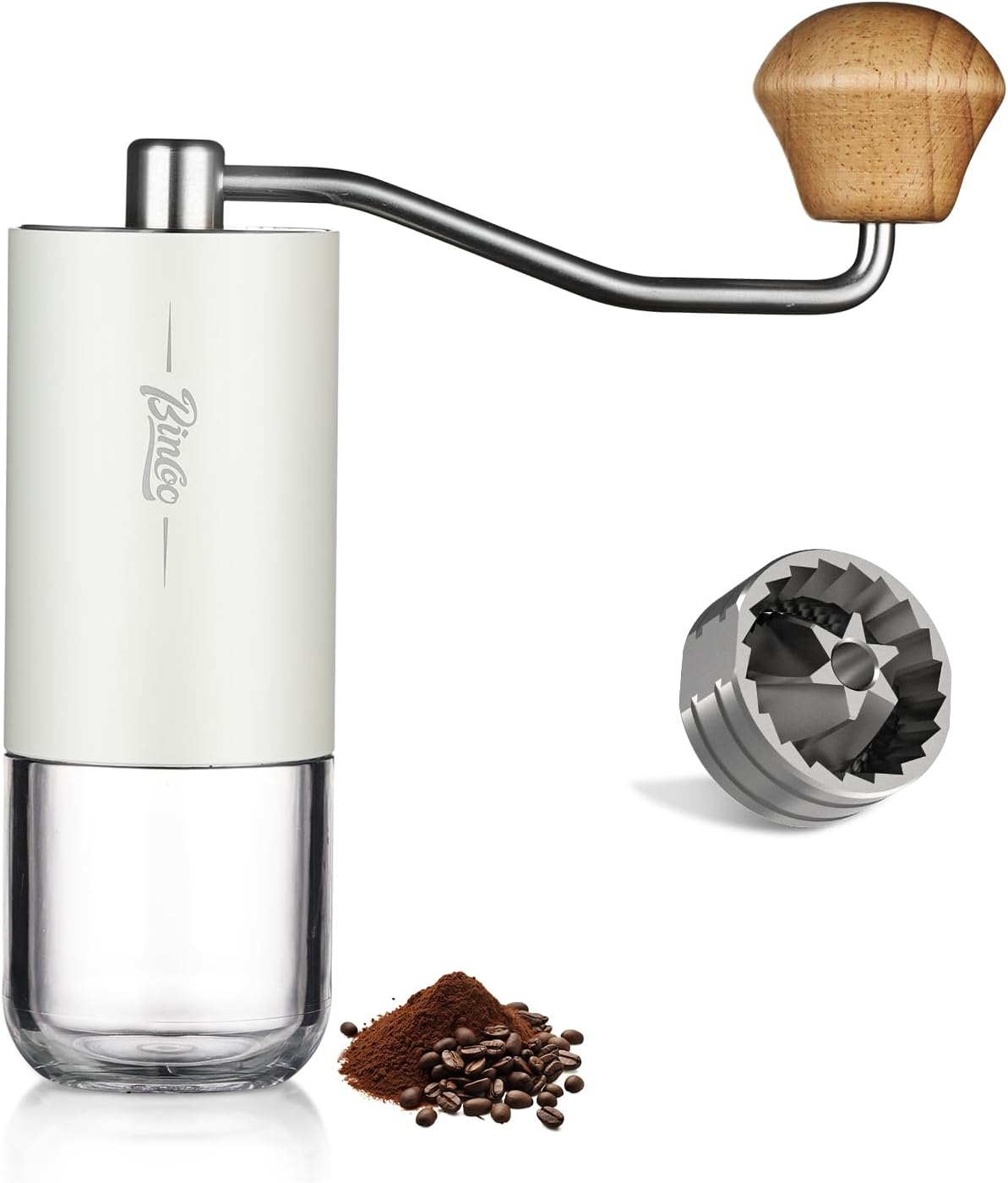 Portable Manual Coffee Bean Grinder - Stainless Steel Conical Burr Hand Coffee Grinder with Adjustable Setting,Double Bearing Hand Espresso Grinder (White) - Silver image number 4