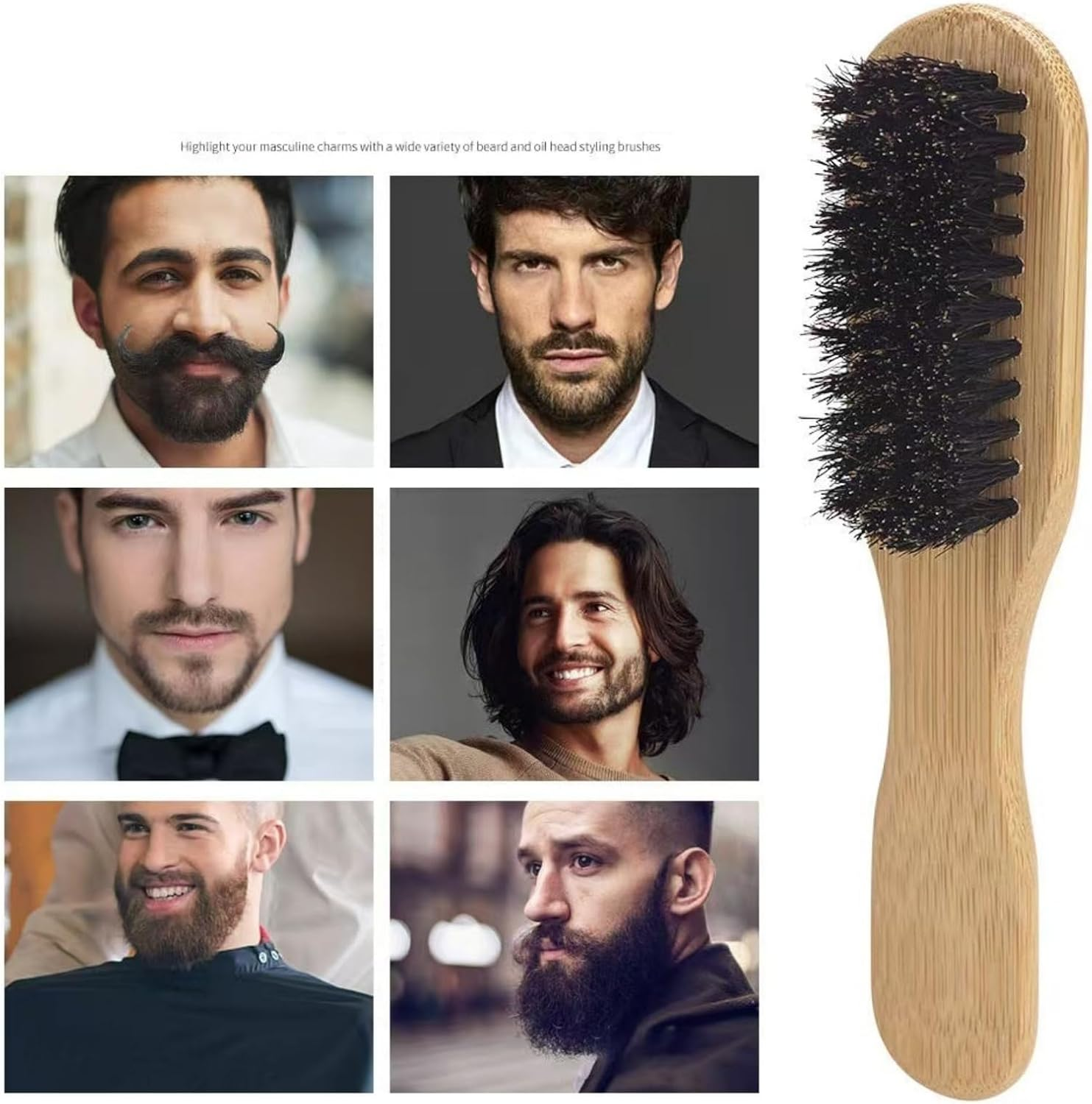 2 Pcs Boar Bristle Slick Back Brush, Tame Frizz Nourish Hair, Large & Small Grooming Tool for Men Women Hair Beard Travel Home image number 5
