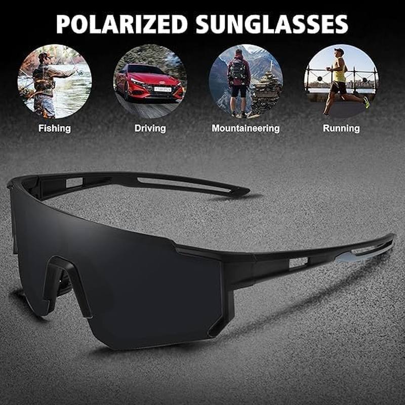 Polarized Sports Sunglasses for Men Women,Driving Fishing Cycling Mountain Bike Sunglasses UV400 Protection (Black Frame-Red Mirror Lens) - Black Frame-Red Mirror Lens image number 3