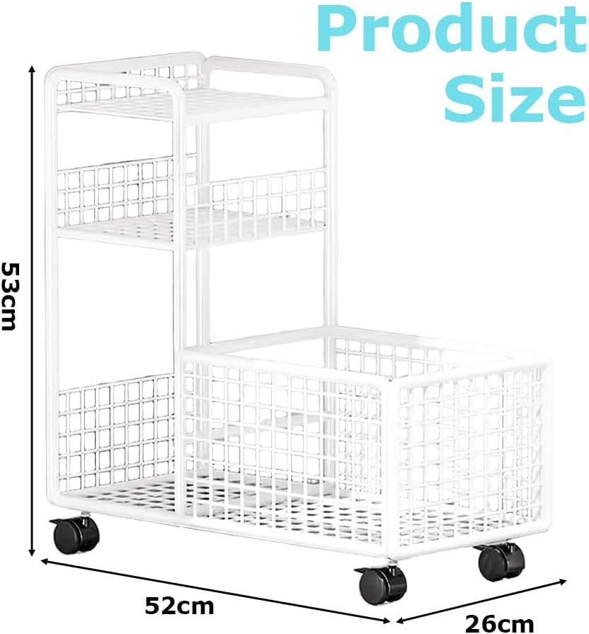 Trolley Mobile Shelving, 2 Tier Storage Rolling Cart, Multifunctional Organizer Utility Cart, Utility Storage Organizer, Mobiletrolley for Kitchen Bathroom Living Room, (52X26X53Cm, White) image number 4
