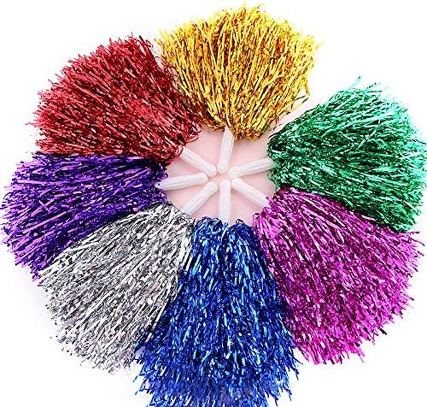7Pairs/14Pcs Cheerleading Balls Colorful Metal Foil Hand Flower Cheerleading Balls with Plastic Handles Suitable for Various Sports Competitions Dance Cheerleading Team Spirit