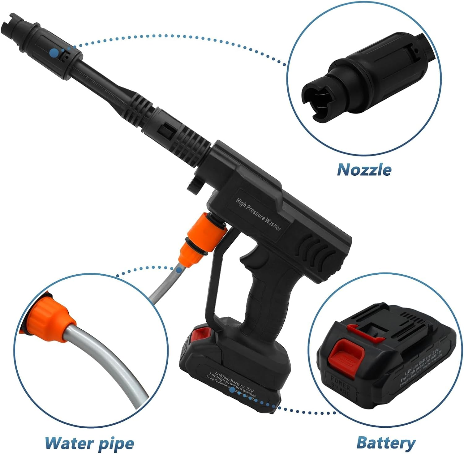 Cordless Pressure Washer, Adjustable Spray Nozzle Portable Power Washer 652 PSI (2&times;1.5AH Batteries, 2&times; 1500Mah, 1.5)