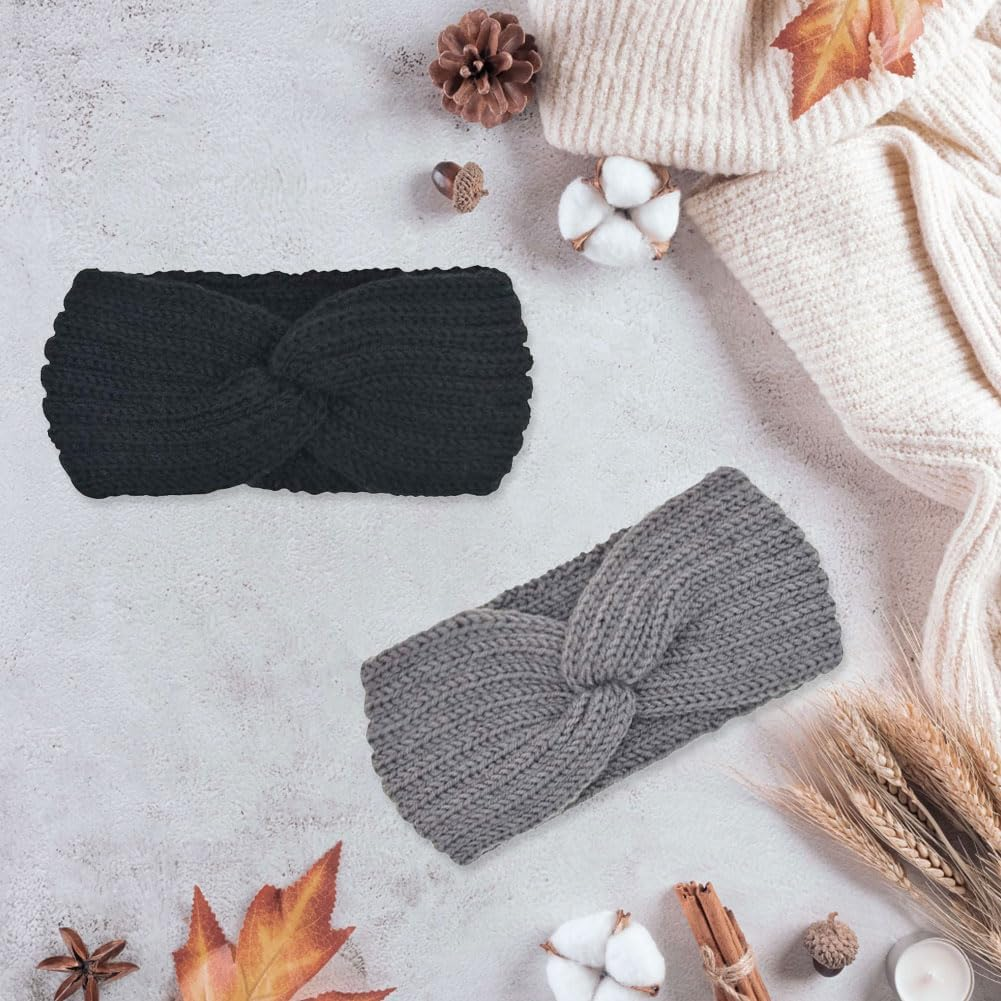 Women'S Headbands, Knitted Headband, Winter Headband, Hair Bands, Women'S Winter for Sports, Yoga, Washing, Spa, Pack of 2 image number 3