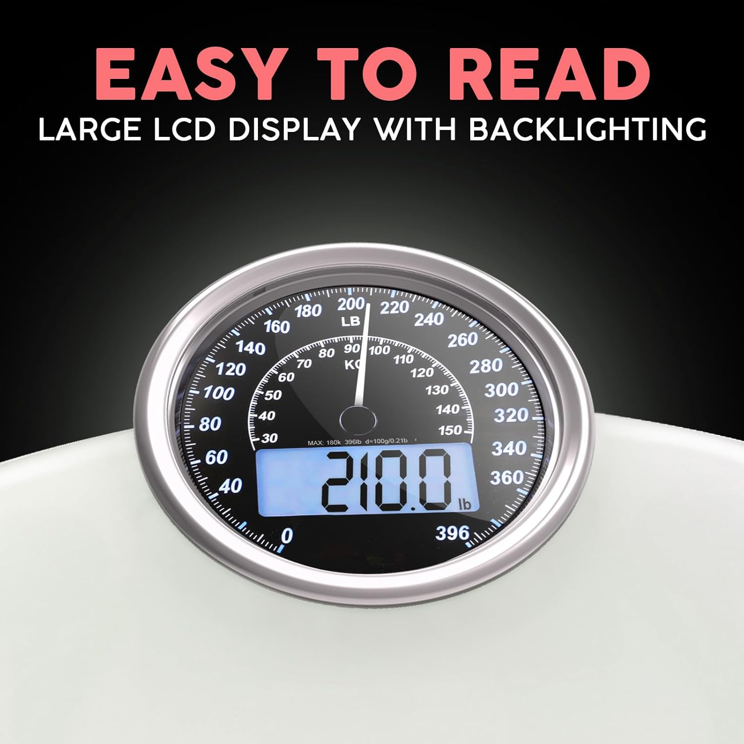 Adamson Hybrid 2-In-1 Analog & Digital Weighing Scale for Body Weight up to 400Lbs + Thick Tempered Glass + Extra Large Display + Easy to Read Digital Bathroom Scale + New Version - White image number 1