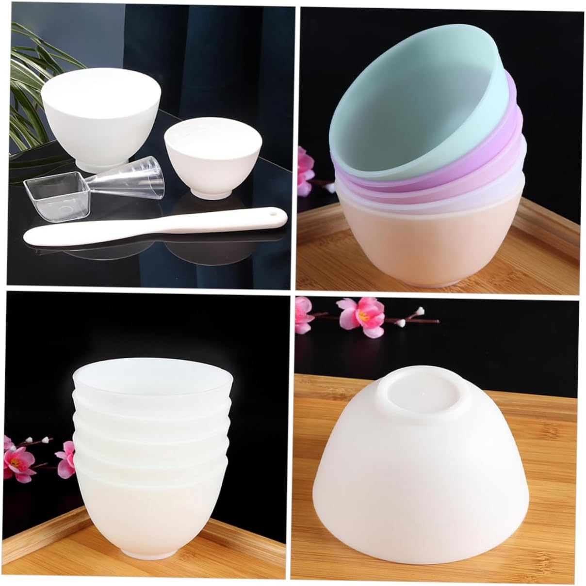 Healeved 5Pcs Silicone Mask Mixing Bowl DIY Mask Bowl Facial Beauty Salon Tool Mixing - Green image number 2