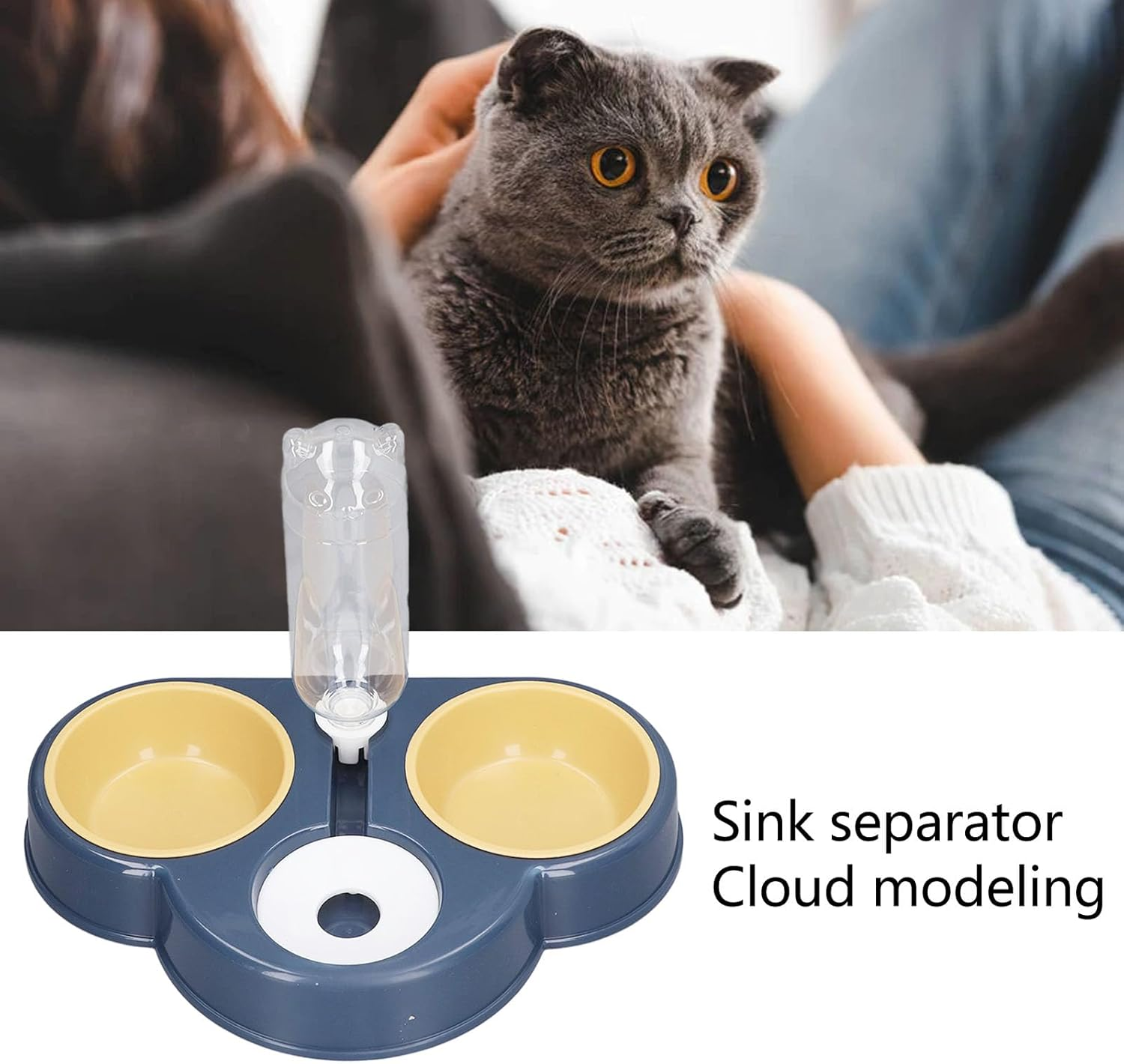 Triple Cat Bowls for Food and Water, 3 in 1 Pet Bowls 15&deg;Tilted Elevated Cat Bowls with 2 Food Bowls and a Water Feeder Bowl, Wet Dry Cat Food Bowl for Cats Puppy Small Dogs (Type 2) image number 1