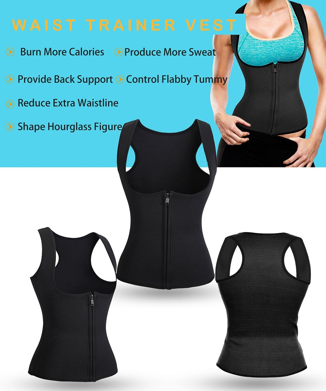 Junlan Women Waist Trainer Sauna Sweat Vest Neoprene Workout Tank Top Weight Loss Body Shaper Slim Shirt image number 4