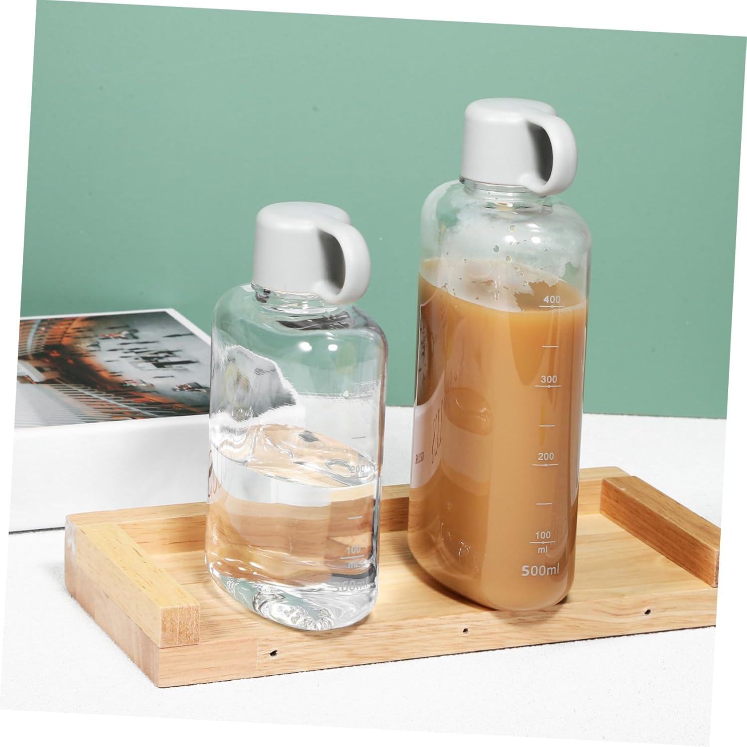 2Pcs Portable Flat Water Bottle Lightweight Leak Outdoor Activities Stylish Tritan Drinking Bottle for Gym Travel Camping