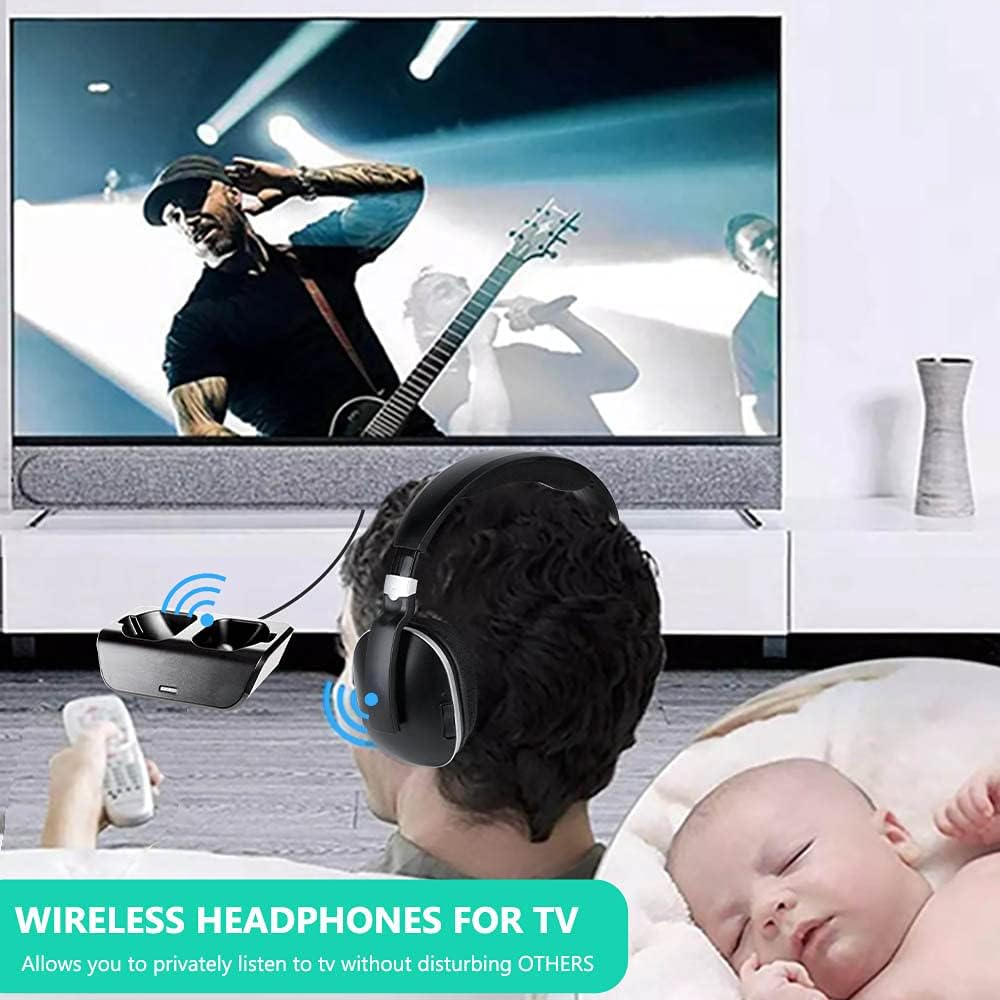 Wireless TV Headphones over Ear, Monodeal Digital Stereo Headsets with Charging Dock, 2.4Ghz RF Transmitter, NO Latency 20H Playtime, for TV PC Mobile MP3 - Black image number 6
