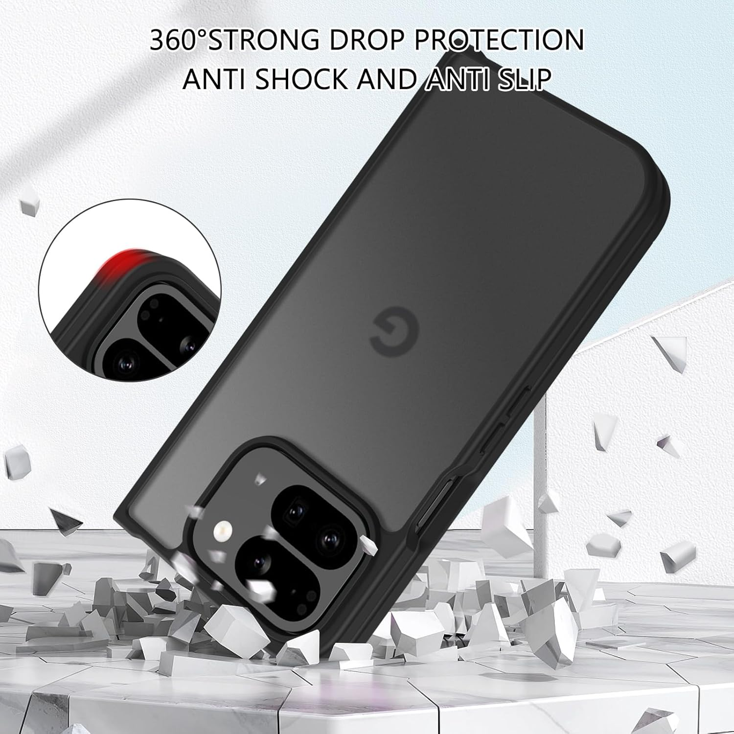 GUAGUA for Google Pixel 9 Pro Fold Case Translucent Matte Back Slim Anti-Scratch Shockproof Protective Phone Case for Google Pixel 9 Pro Fold 2 Case, Black image number 4